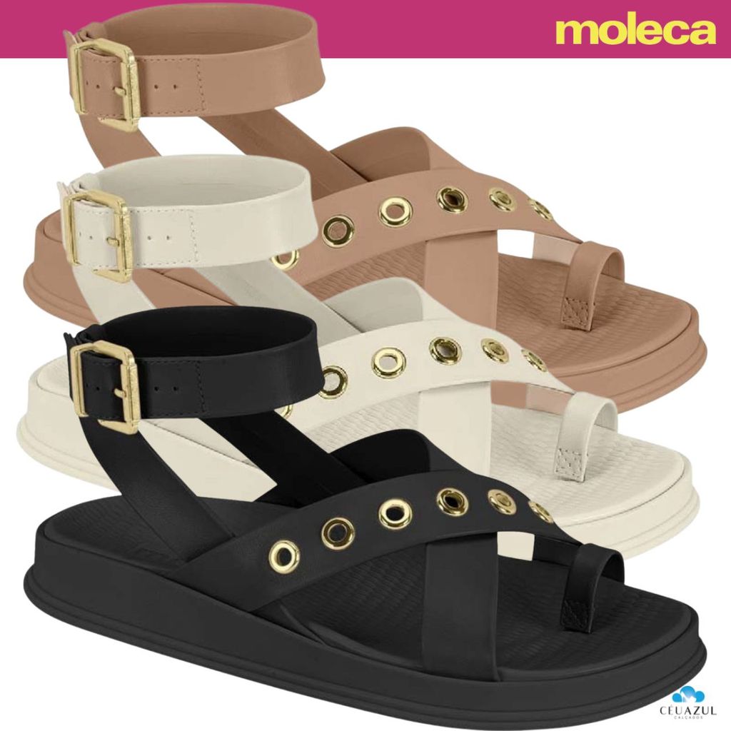 Sandália Moleca Feminina Flatform Ilhoses Metalizada Conforto Original em Oferta na Shopee