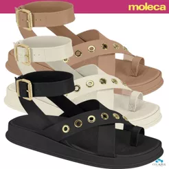 Sandália Moleca Feminina Flatform Ilhoses Metalizada Conforto Original