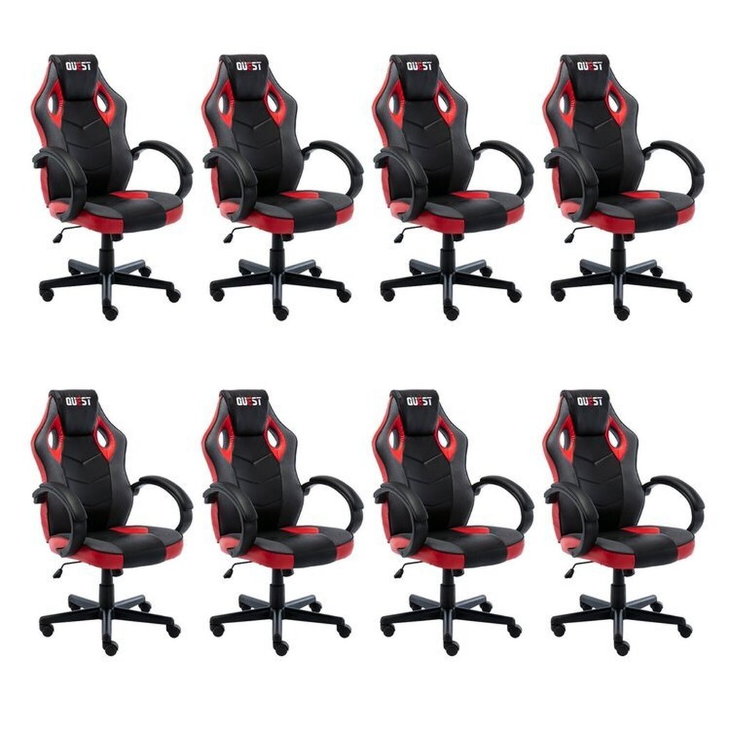 Kit 8 Cadeiras Gamer Giratória Regulavel Quest Preto/Vermelho Preto/Vermelho