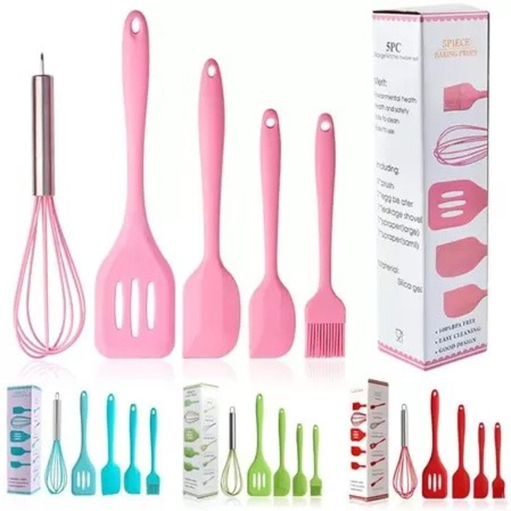 Conjunto de 5 Utensílios de Cozinha em Silicone Resistente, Culinária Antiaderente