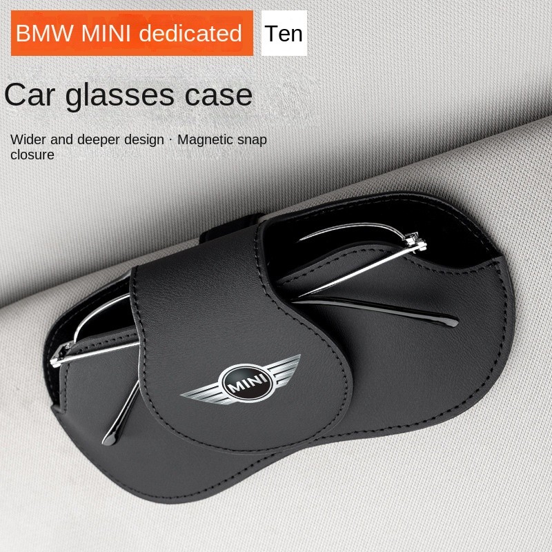 [Estojo de óculos de couro ~] Adequado para BMW MINI/CLUBMAN/COUNTRYMAN Estojo de óculos de carro Viseira solar Clipe de