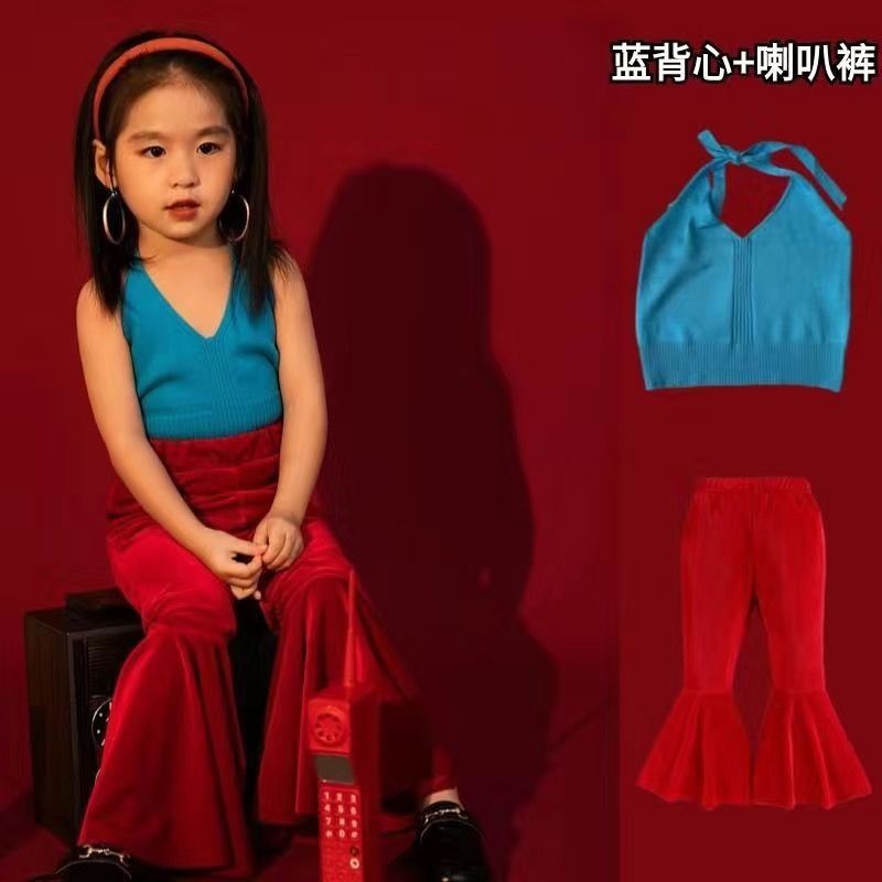 Retro crianças roupas de dança Hong Kong meninas calças largas terno 8090 desempenho modelo passarela roupas crianças de