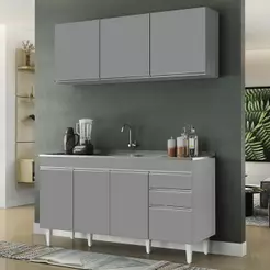 Armário Cozinha e Balcão com Pia 150cm Marrocos Cinza - Lumil