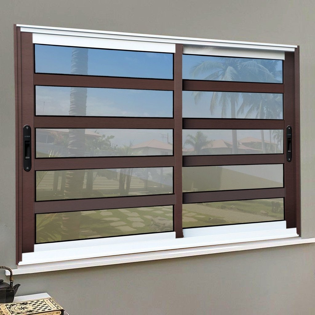 Janela Elite com Travessas 2 Folhas Moveis 120 X 120 Vidro Reflex Mix Corten