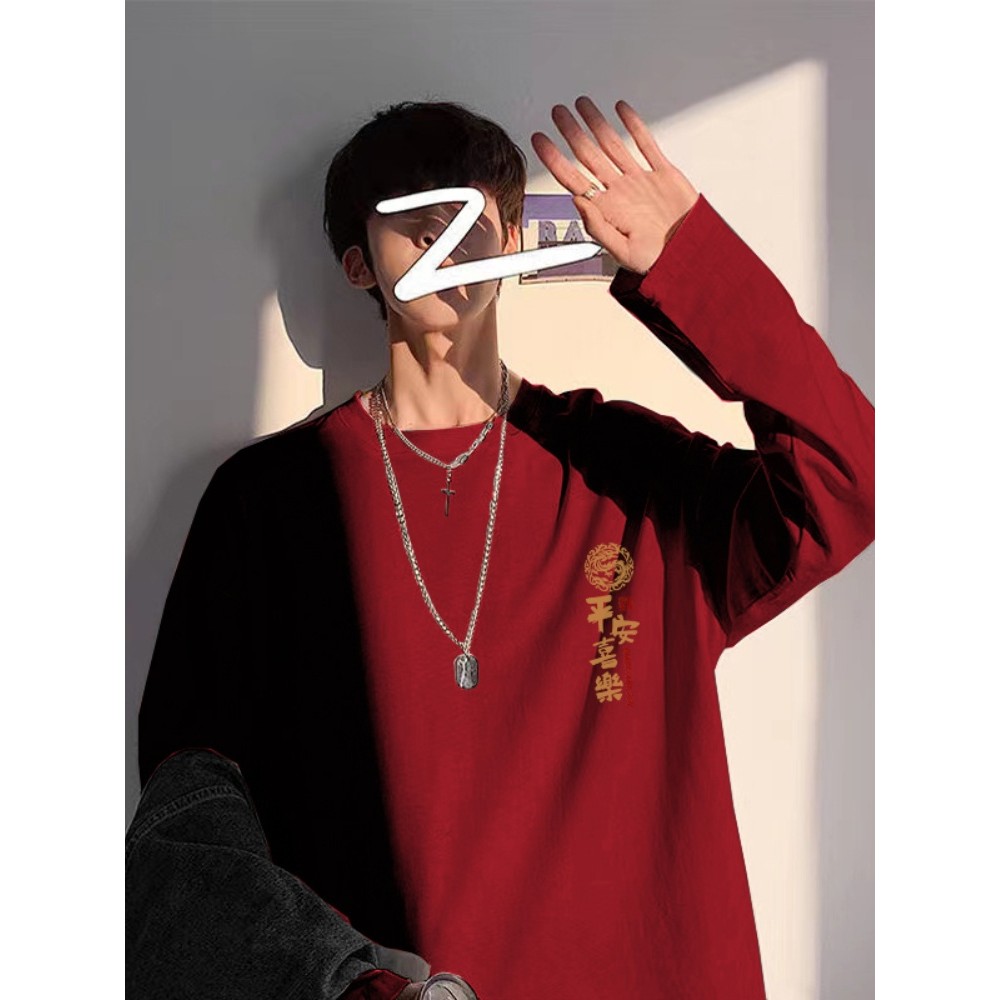 Camiseta de manga comprida de algodão puro masculino feminino primavera outono estilo Hong Kong ins Street wear estilo c