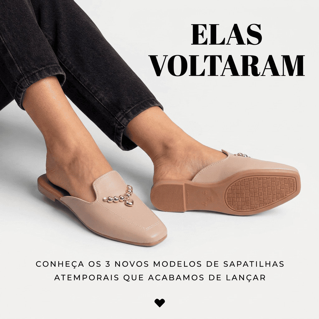 Mule Feminino Sapatilha Elegante Bico Quadrado Confortável Com Detalhe Dourado Para Uso Diário