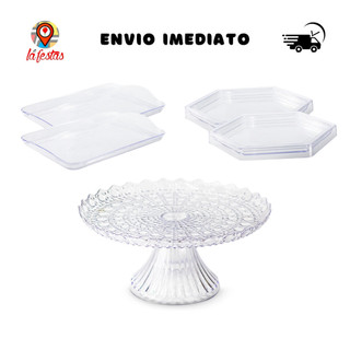 Kit Festa Cristal Esmeralda 1 Boleira Cake Renda Esmeralda 22cm + 2 Mini Sextavada +2 Bandejas 20x13cm