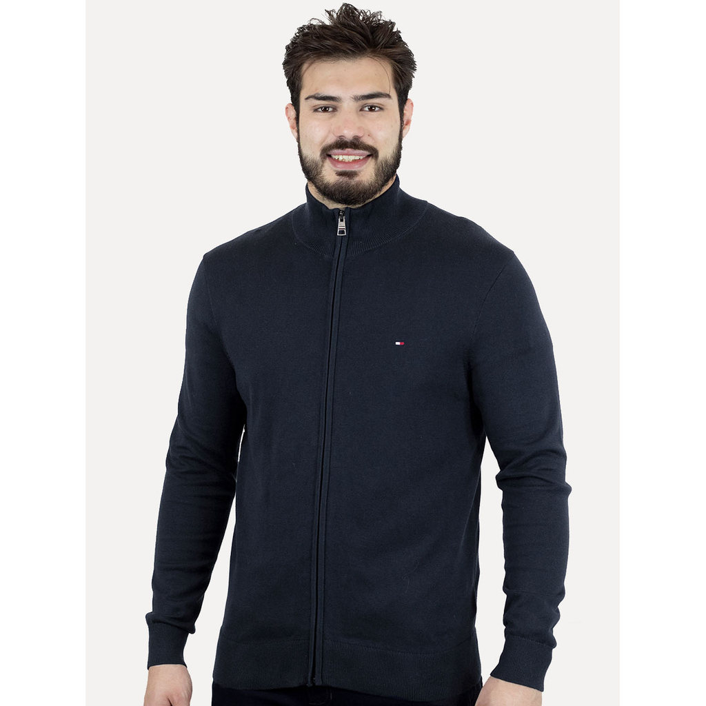 Suéter Tommy Hilfiger Masculino Essential Cotton Zip Through Azul Marinho