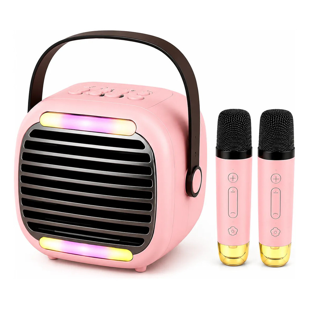 Caixa Som Karaokê Bluetooth Portátil 2 Microfones Rgb Usb Tf