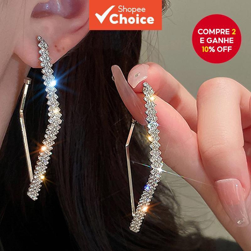 Brincos Geométricos Em Forma De Diamante Com Agulha De Prata Europeia E Americana , 2 Peças Para Simples Requintados Da em Oferta na Shopee