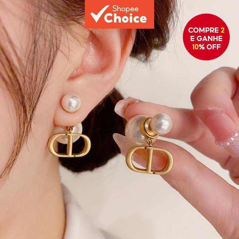 Brincos De Pérola Com Letra Dupla D , Franceses Minimalistas De Luxo Para Mulheres em Oferta na Shopee