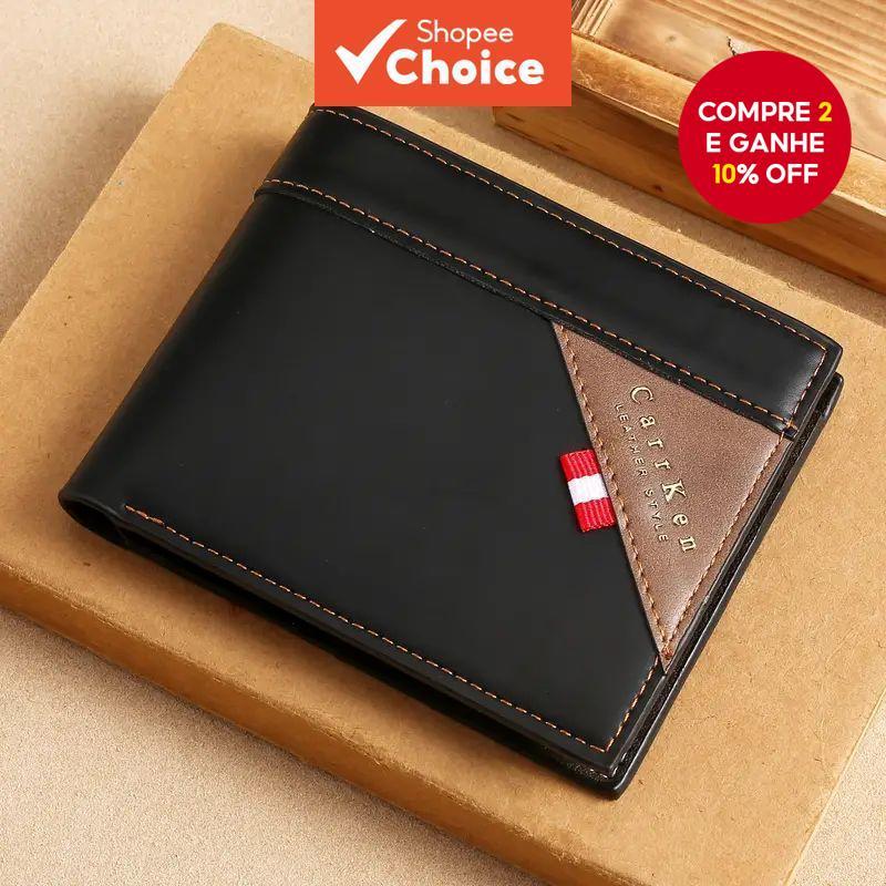 Carteira Masculina Com Zíper Em Bloco De Cores Curtas – Porta-Cartões E Moedas De Grande Capacidade em Oferta na Shopee