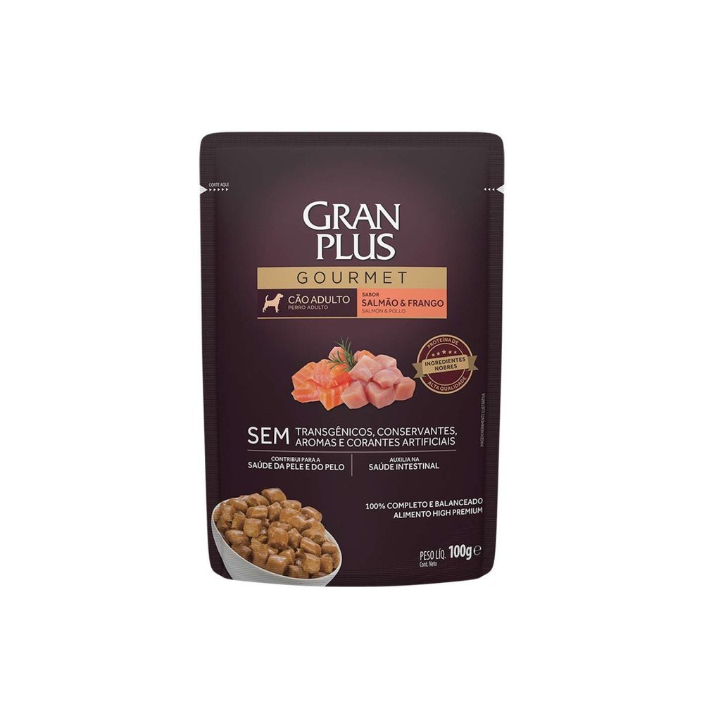 Ração Úmida GranPlus Gourmet Sachê Salmão & Frango para Cães Adultos 18X100GR 1,8kg
