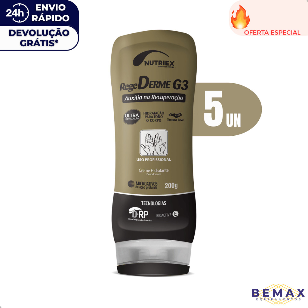 Kit 5 Creme Regederme G3 Ultra Hidratante Nutriex 200g Desodorante Proteção Recuperação Pele Seca