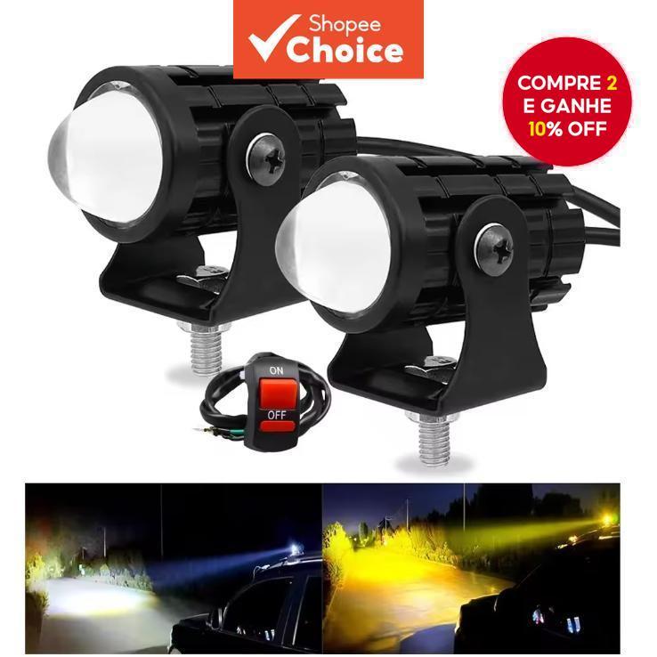 Motocicleta Mini Luzes LED Branco Amarelo Par 20W Universal De Alta Qualidade Com Interruptor Dominó