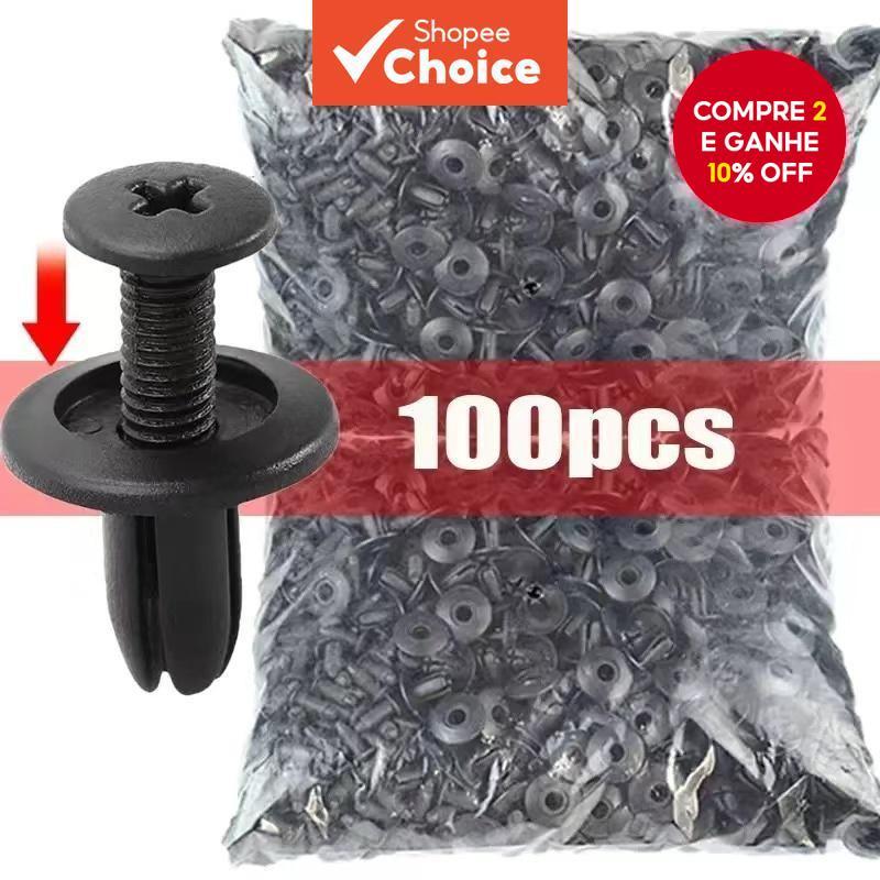 100x rebites de plástico preto de 8mm com parafusos, ajuste universal para para-choques de carro, compatível com em Oferta na Shopee