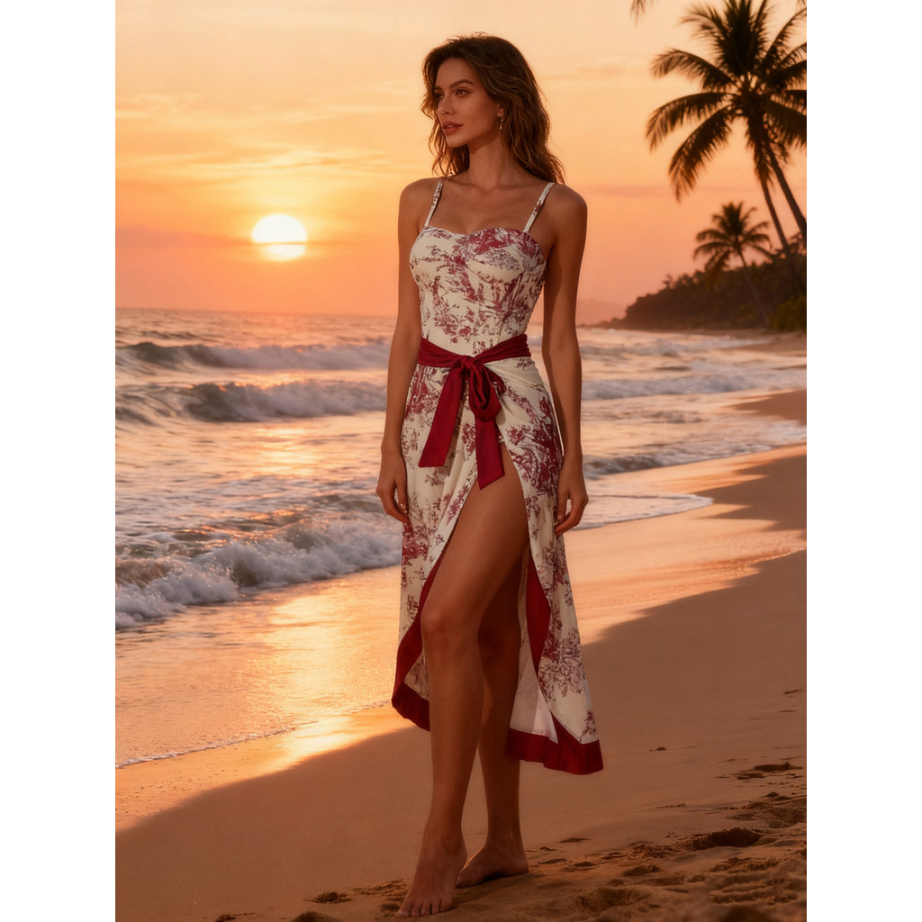 Conjunto Biquíni Body Praia Maiô Feminino +Saída De Praia Quimono Com Estampado Floral - QUALY