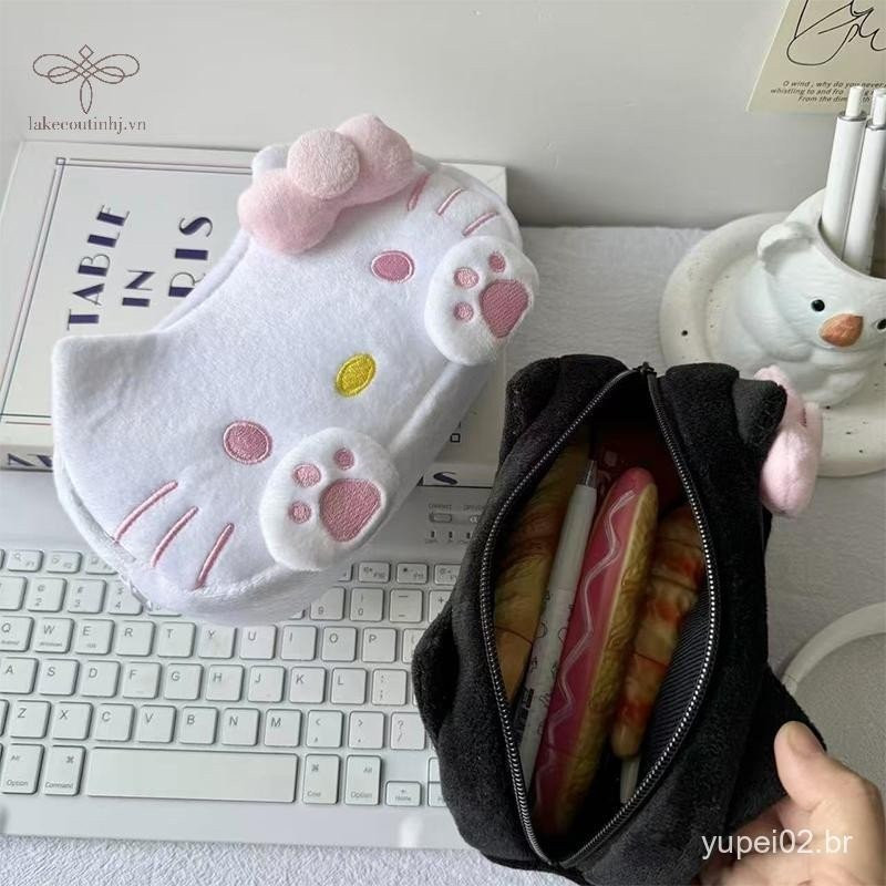 Lu Hello Kitty Caso De Lápis De Pelúcia Grande Capacidade Gato Pata Caneta Saco Papelaria Organizador De Maquiagem Diver em Oferta na Shopee