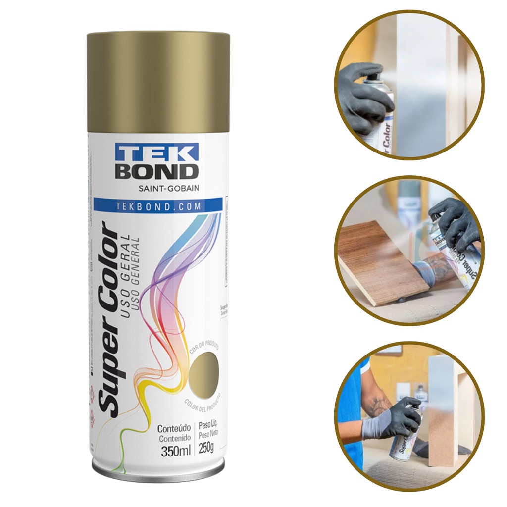 Tinta Spray Aerossol Dourado Uso Geral 350ml 250g Tekbond
