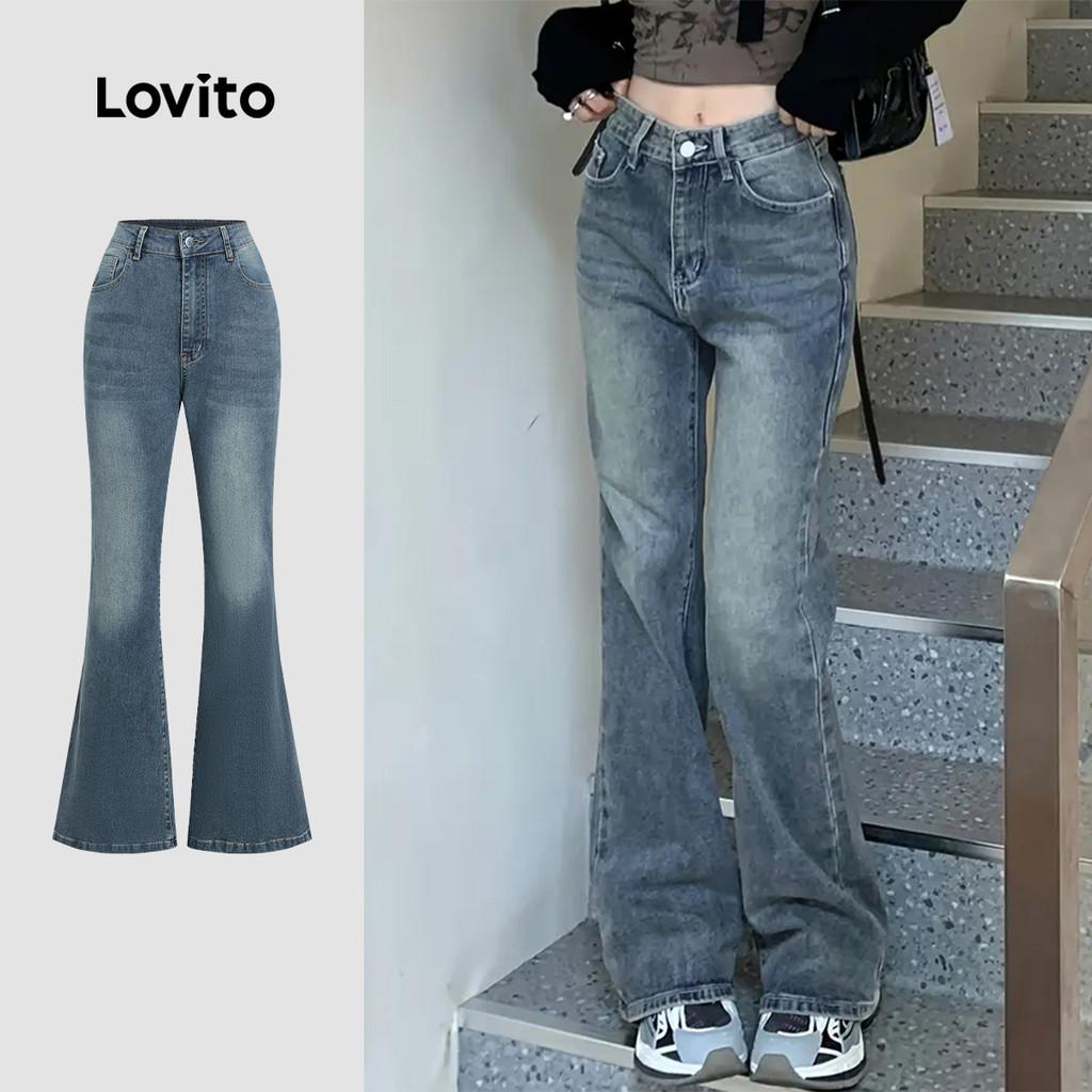 Lovito Jeans Casuais Lavados Todas As Estações Jeans Azuis para Mulheres L166AD052 em Oferta na Shopee