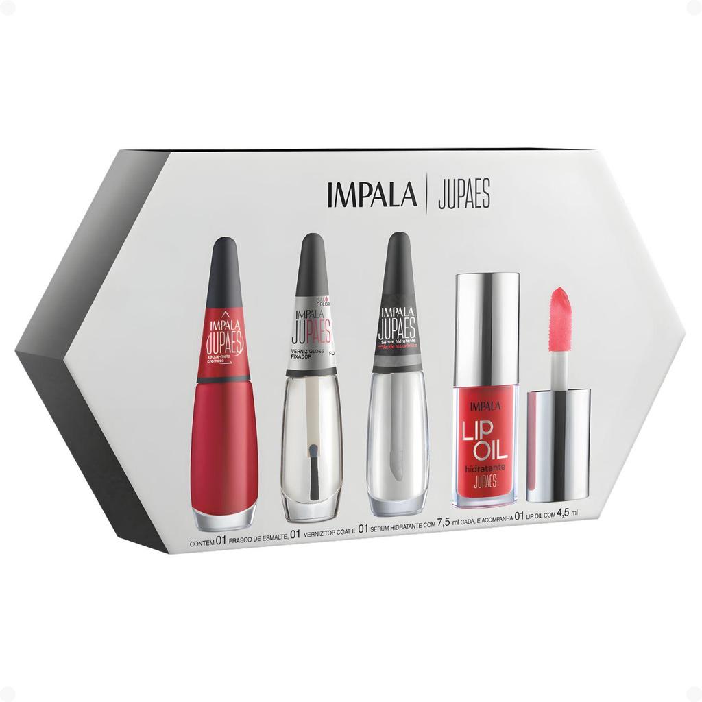 Kit Impala Ju Paes Virando O Jogo Xeque-mate: Esmalte, Verniz Gloss, Sérum e Lip Oil