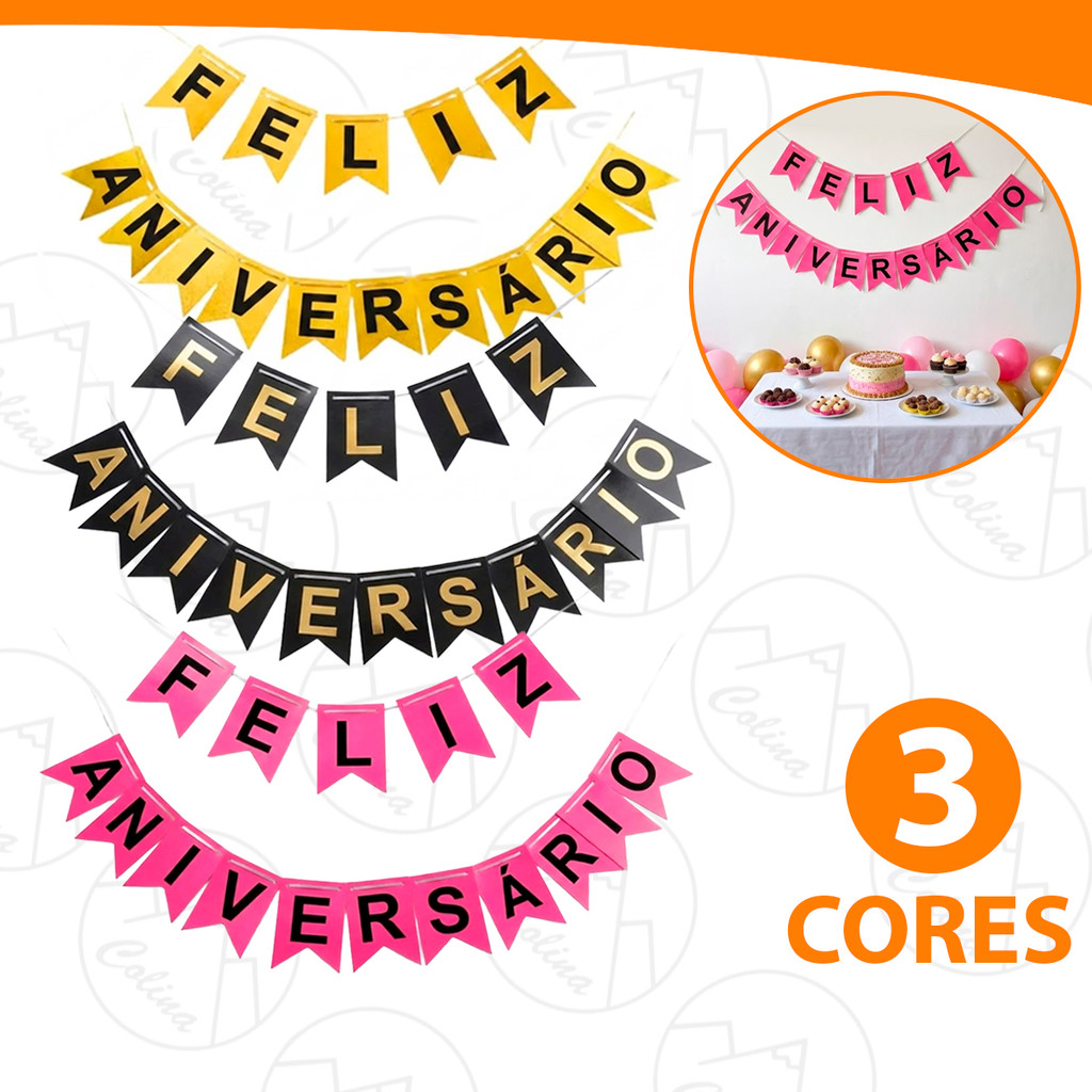 Faixa Varal De Letras Papel Metalizado Feliz Aniversário Bandeirinhas Decoração De Festa