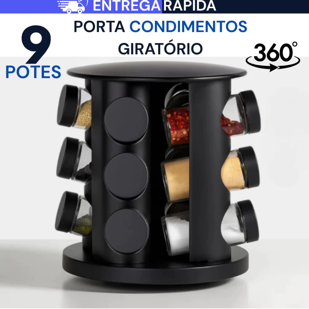 Porta Temperos Profissional Giratório 9 Potes Vidro Tampa Dosadora Condimentos PROMOÇÃO LIMITADA — imagem 1