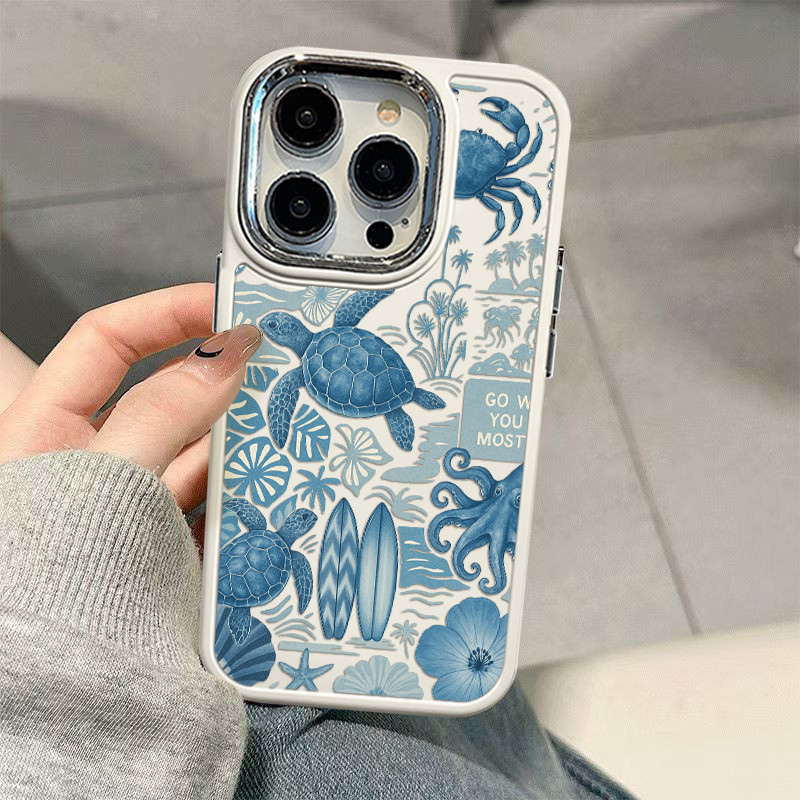 Capinha silicone Fosco Anti-impacto Estampa Marinha Azul IPhone 17 air 13 12 11 14 15 16 Pro MAX XR XS Caso