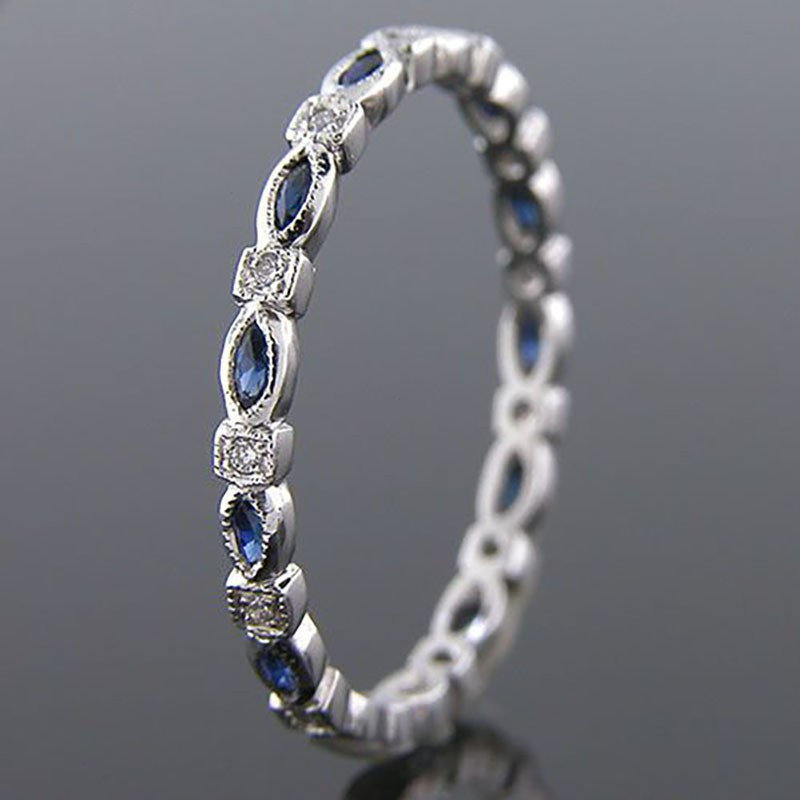 Simple S925 Silver Women Blue Horse Eye Zircon Diamante Zircônio Anéis De Dedo De Aço Titânio Anel De Cauda Acessórios D