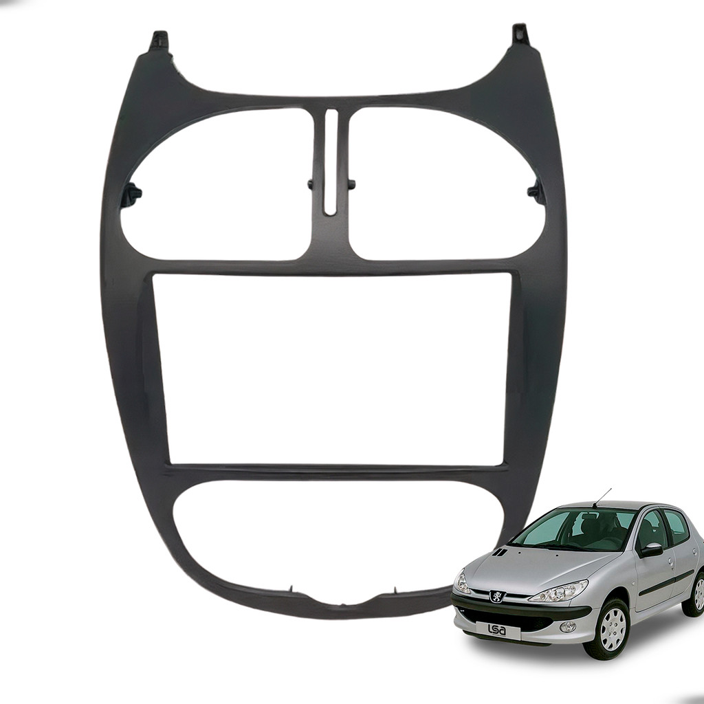 Moldura Encaixe Painel Central 7 Polegadas Fiamon MP5 Peugeot 206 2001-2010 Cor Preta Alta Qualidade