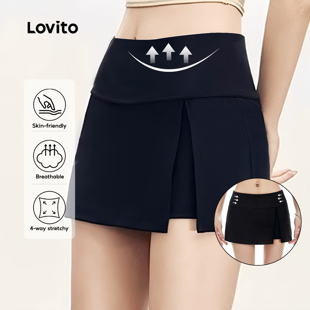 Lovito Shorts Esportivos com Controle de Abdômen e Levantamento de Bumbum em 4 direções LNA129044 em Oferta na Shopee