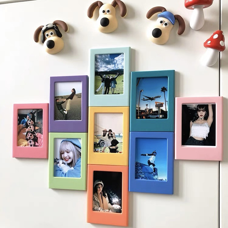 5/10pcs Moldura Fotográfica Magnética Colorida Plástica De 3 Polegadas Lomo Card Display Frame Cute Mini ABS Porta-Fotos