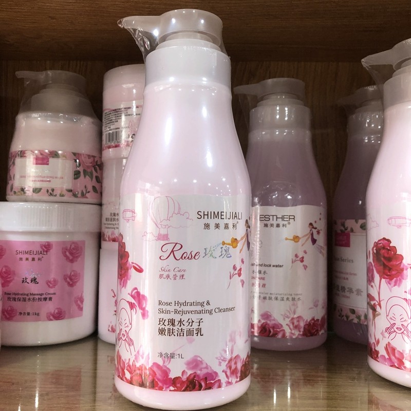 Salão grande garrafa rosa limpador facial 1.000ml pacote de salão de beleza hidratante lavagem facial limpeza suave limp