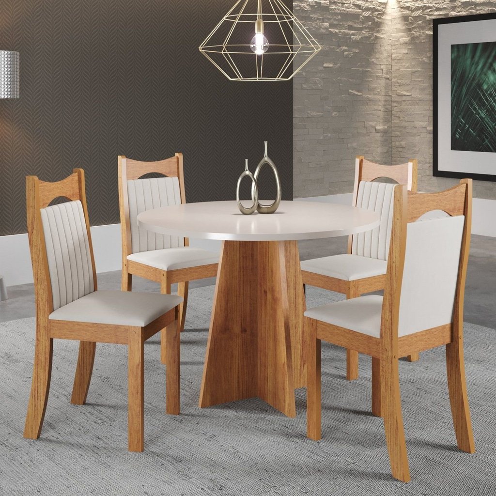 Conjunto de Jantar Mesa Redonda Herbal com 4 Cadeiras Dalas Yescasa Mel/Blonde/Marfim