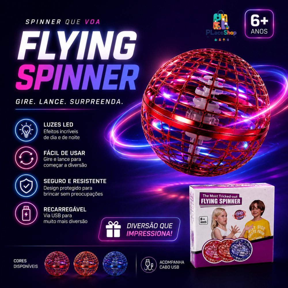 Bola Spinner Voadora Flutuante Boomerang com LED e Controle