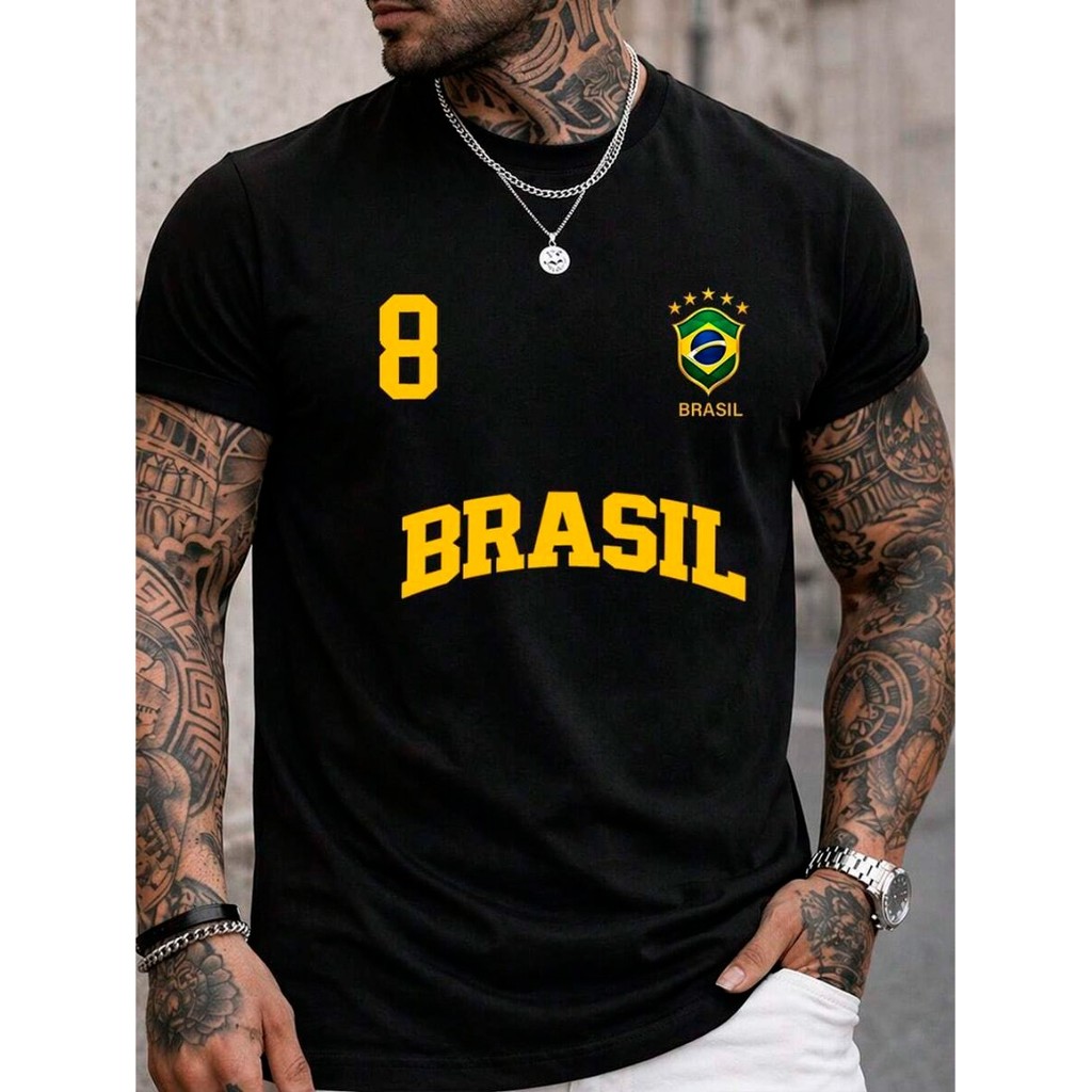Camiseta Masculina Blusa Brasil 8 T-shirt Verão Manga Curta Camisa Algodão Premium