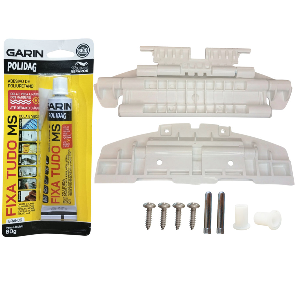 Base + Dobradiça Kit Com Cola Fixa Tudo Tampa Móvel Compatível Com Lavadora Brastemp Bwh11 / Bwg11