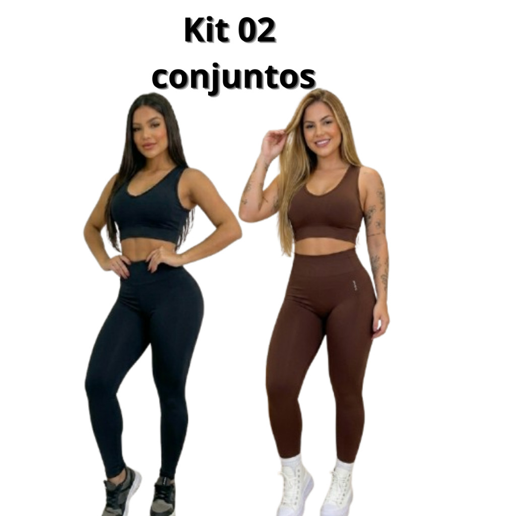 KIT 02 Conjunto Legging Fitness Confortável 0 Transparência Feminina Suplex Cós Alto Academia Grossa