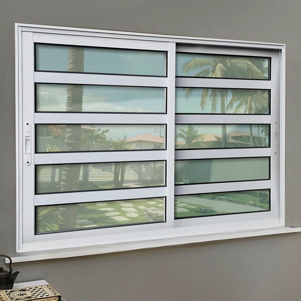 Janela Elite com Travessas 2 Folhas Moveis 120 X 120 Vidro Liso Branco