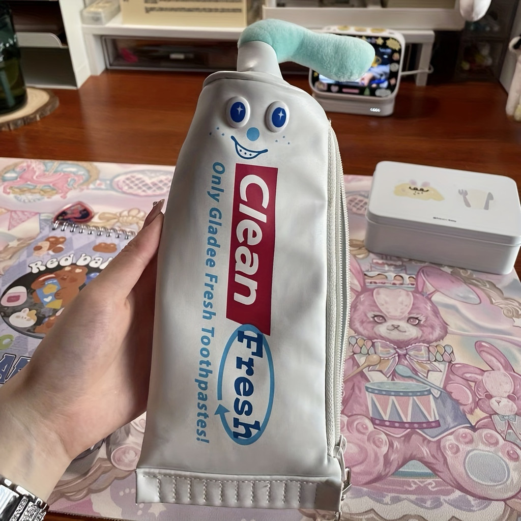 Estojo de Papelaria com Designs Engraçados, Bolsa de Cosméticos em Forma de Pasta de Dente, Organizador de Papelaria Pec