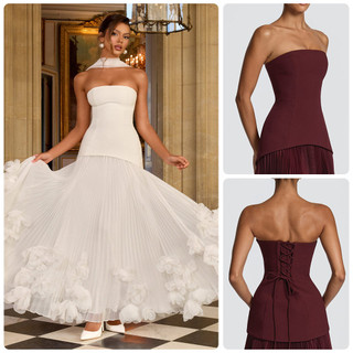 Estilo europeu americano tubo superior cintura estreita longo vestido de noite tridimensional pétala grande balanço vest
