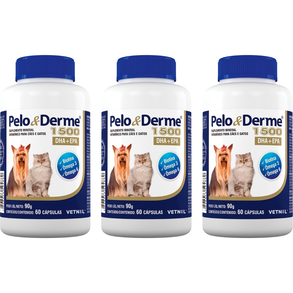 Pelo E Derme 1500 Dha+Epa 60 Capsulas - Vetnil - 3 Unidades