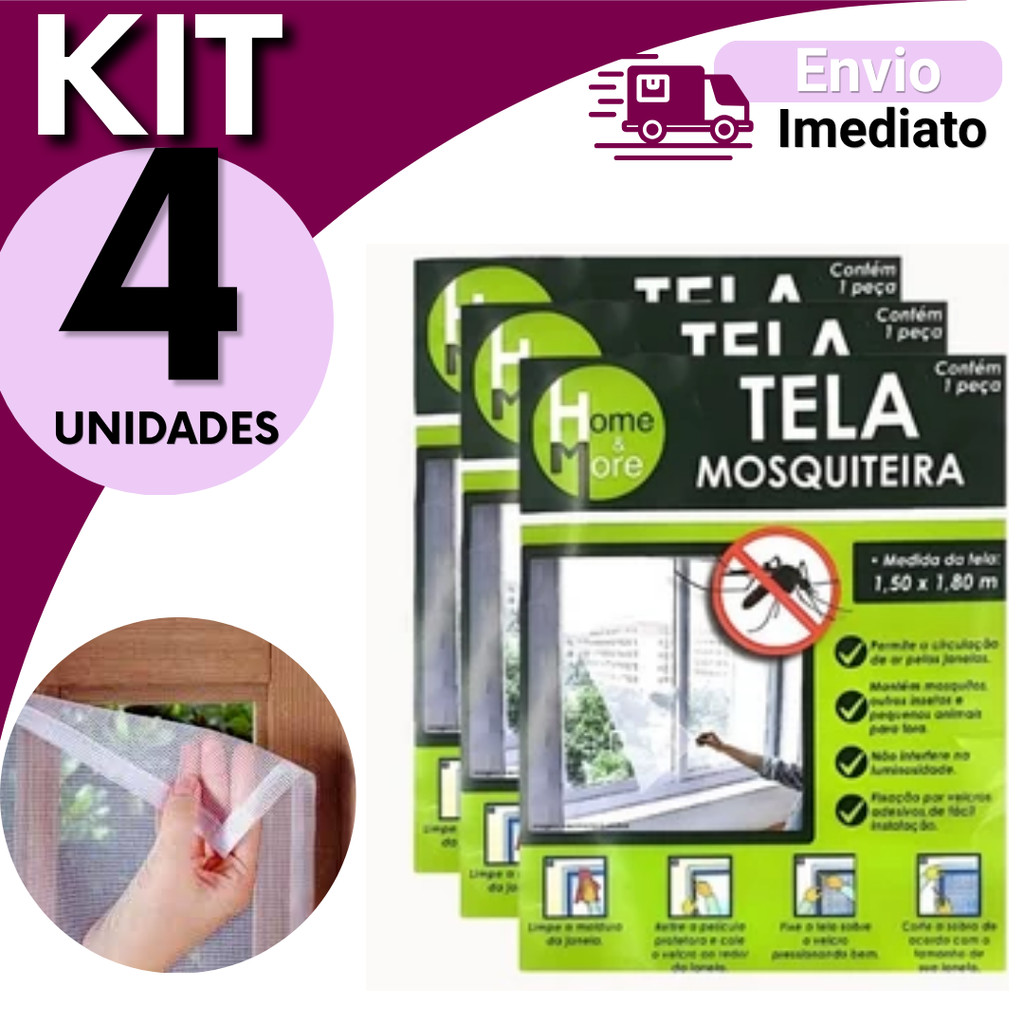 Repelente de Mosquiteiro Janela 150x180cm 1, 2, 3 ou 4 Un. Velcro Adesivo Anti Inseto Proteção Mosquito Fácil Instalação