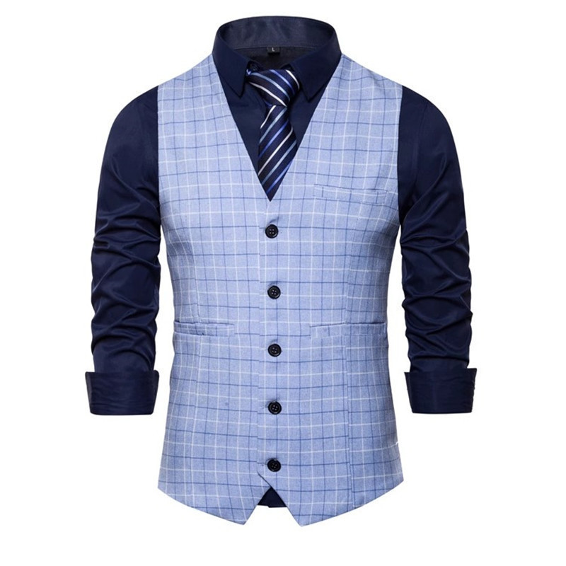 Masculino Negócios Social Xadrez Terno Colete Solto Topo Homme Casamento Bola Vestido De Festa