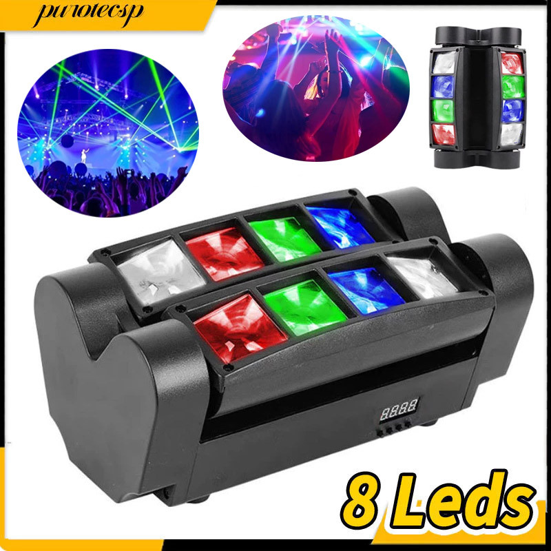 8 Leds Moving Head Led Colorido Mini Spider Beam 40w Rgbw Dmx Com Strobo Sensor De Som e Automatico