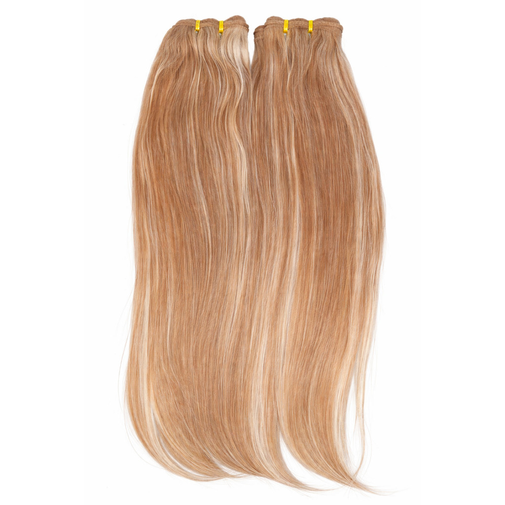 Cabelo Semi Humano Natural Liso Loiro Mel Iluminado na Tela 70cm Mega Hair Premium