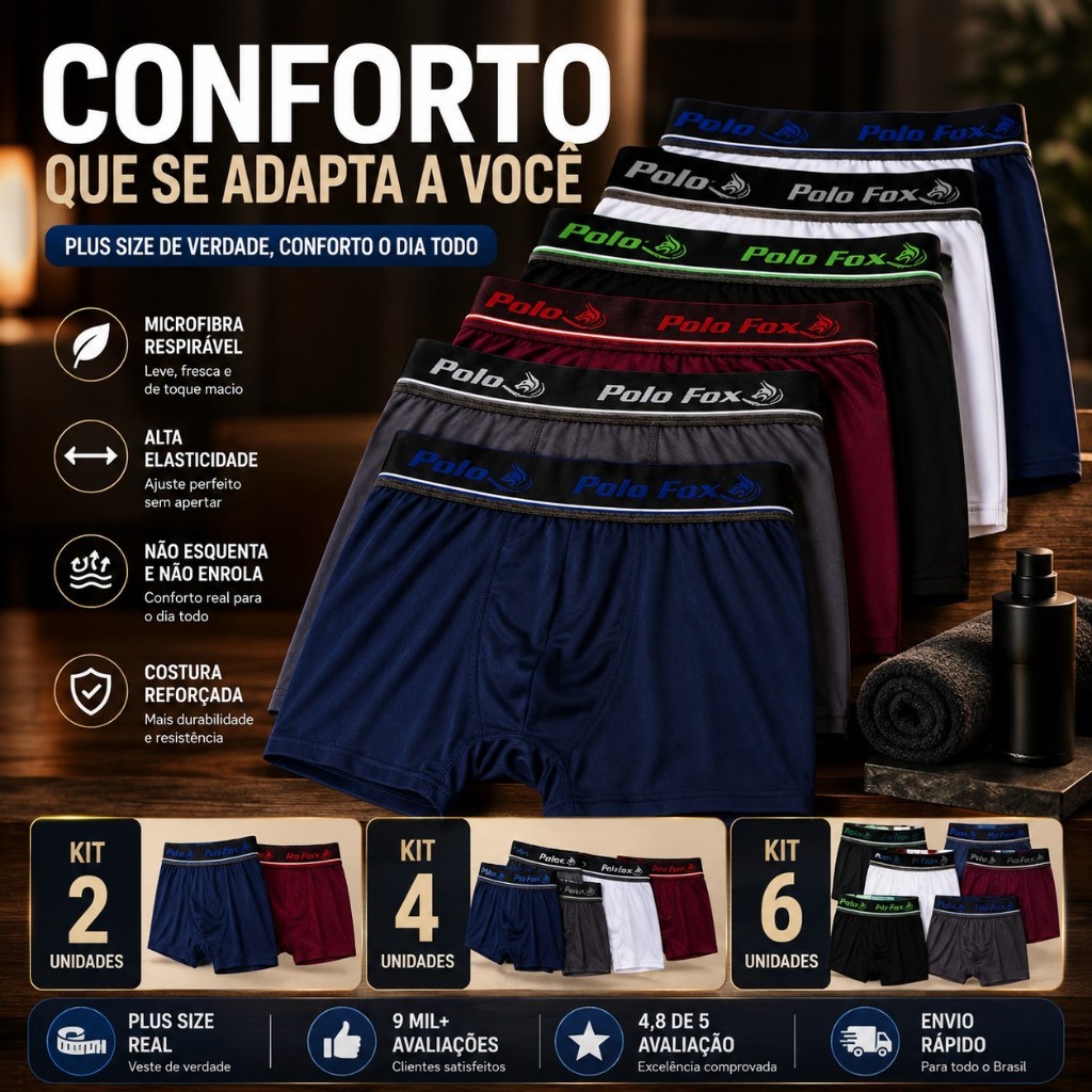 Kit Cueca Boxer Plus Size Microfibra Masculina Confortável