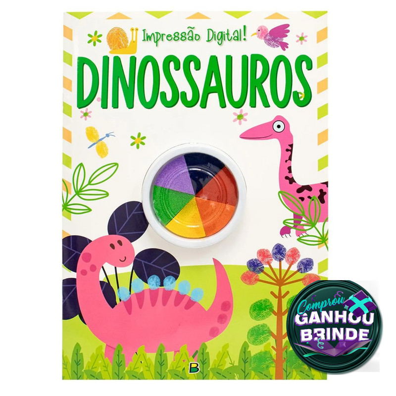 Livro Impressão Digital! Dinossauros SBN Crianças Filhos Infantil Desenho História Brincar Pintar
