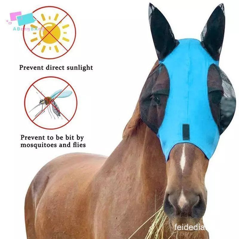 Abongbanghn 1 Peça Máscara Anti-Moscas para Cavalo em Malha Elástica com Cobertura para os Olhos, Orelhas Cobertas e Nar