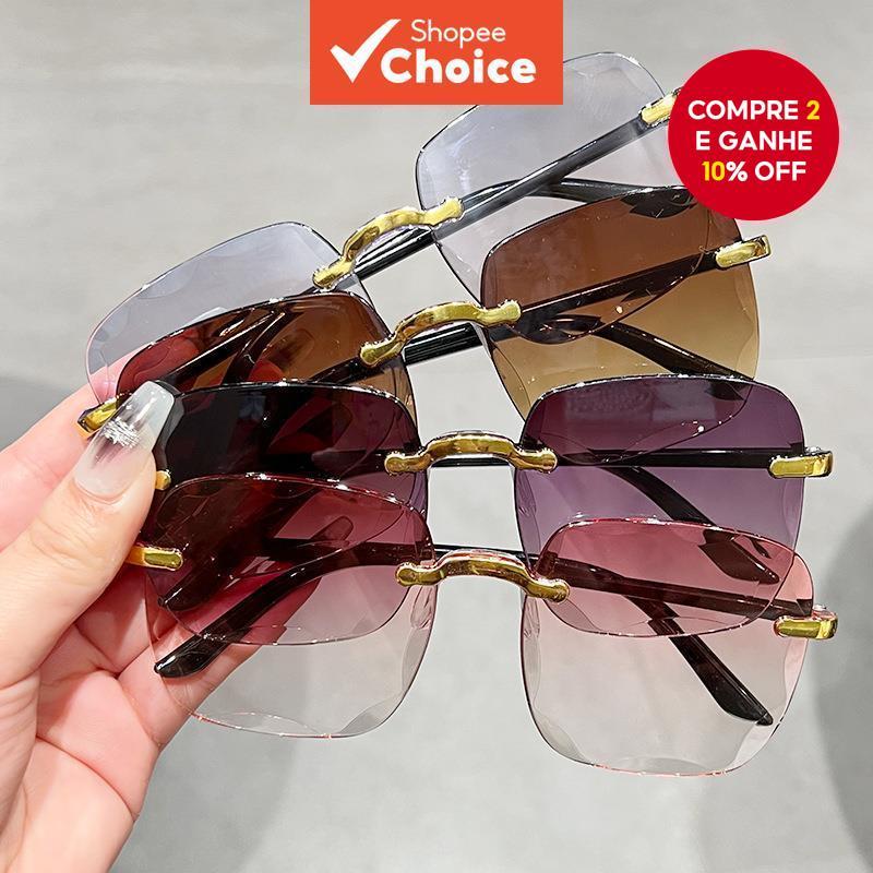 Óculos De Sol Quadrados Sem Moldura Para Mulheres Moda Negrito Minimalista Proteção UV400